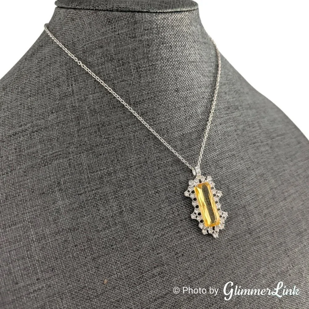 AVON NRT Chic Frost Yellow Faceted Rhinestone Silver Tone Pendant Necklace